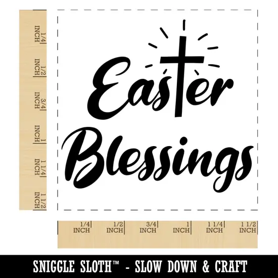 Easter Blessings Religious Cross Self-Inking Rubber Stamp Ink Stamper Blue {1}
