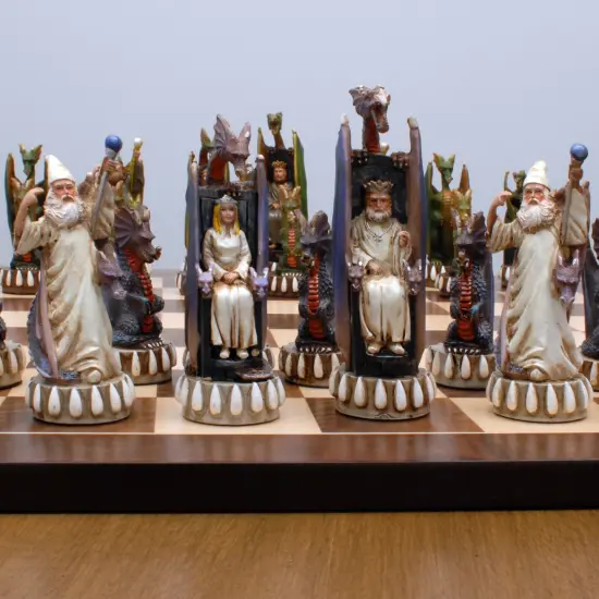 WE Games Handpainted Dragon Chess Set, Walnut Root Board 21 in, 4.5 in King {4}