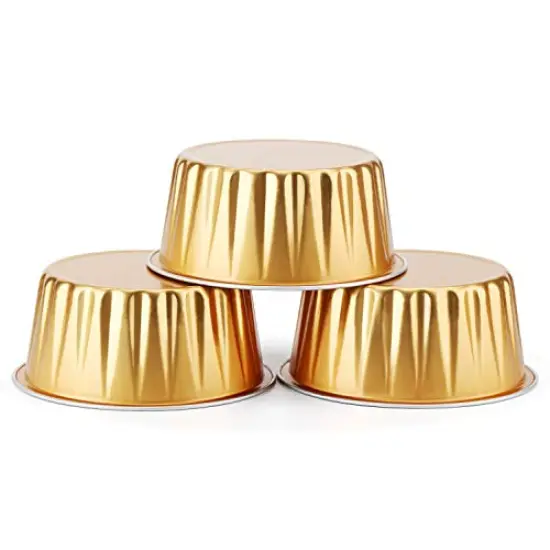 50 Pck Disposable Ramekins, Gold 50pcs 5oz Mini Aluminium Foil Baking Cups with Lids Creme Brulee Cupcake Liners, Desert Cheesecake Pans Flan Molds Tin Cups Containers for Party Favor Birthday {3}