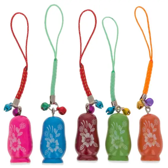 Set of 5 Wooden Dolls Matryoshka Charms for Phones, Bags, Backpacks {3}