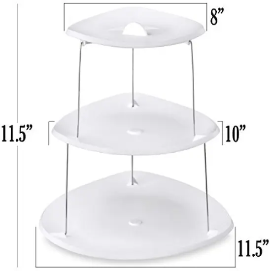 Collapsible Party Tray, 3 Tier, The Decorative Plastic Appetizer Trays Twist Down & Fold Inside, Minimal Storage Space, An Elegant Tray for Serving Sandwiches, Cake, Sliced Cheese and Deli Meat {1}