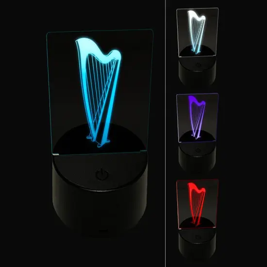 Harp String Instrument 3D Illusion LED Night Light Sign Nightstand Desk Lamp {1}