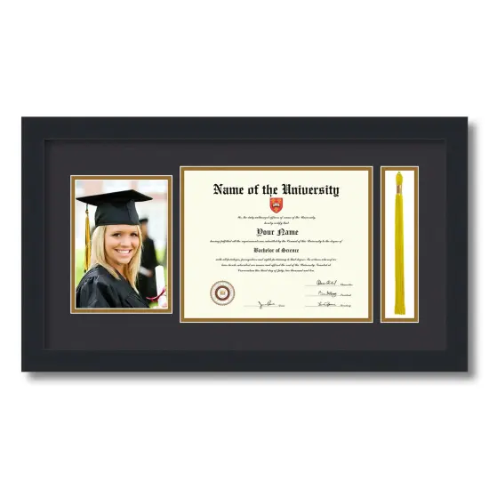 ArtToFrames 8x10 inch Diploma Frame with 5x7 Inch Image Opening and Tassel Opening - Framed with Black and Gold Mats, Comes with Regular Acrylic and Sawtooth Hanger for Wall Hanging (DIT-8x10) {5}