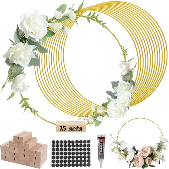 Metal Floral Hoop Wreath Centerpiece Table Decorations with Place Card Holders, Gold Craft Hoop Rings for DIY Wedding Decorations, Wall Hanging Crafts, and Dream Catchers {2}