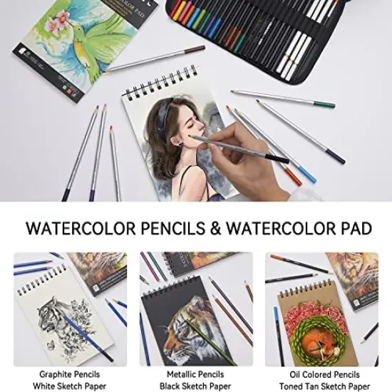 80 Pack Drawing Set Sketching Kit, Pro Art Supplies with 3-Color Sketchbook, Watercolor Pad, Colored, Graphite, Charcoal, Metallic Pencil, for Artist Adults Kids Beginner {3}
