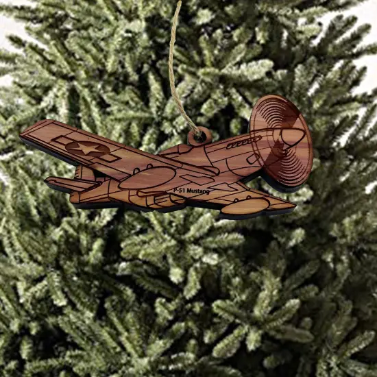 P51 Mustang Plane - Cedar Ornament {2}