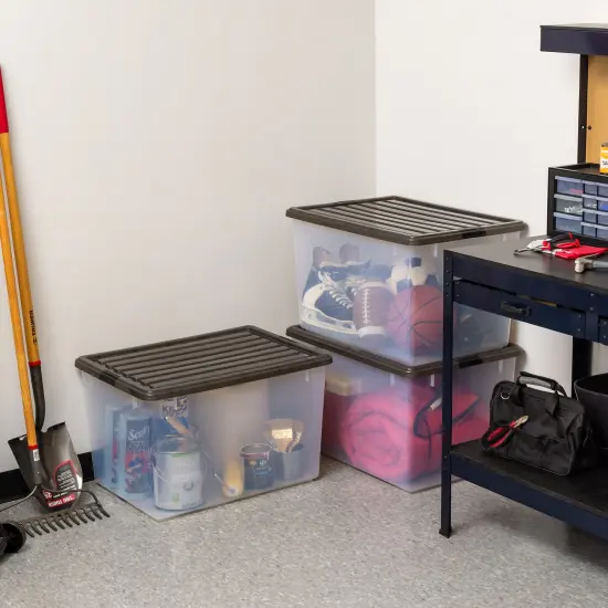 IRIS USA 3 Pack 144qt Large Clear View Plastic Storage Bin with Lid and Secure Latching Buckles {3}