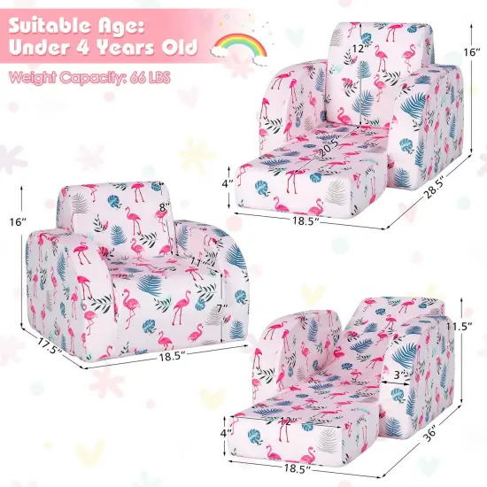 3-in-1 Convertible Kid Sofa Bed Flip-Out Chair Lounger for Toddler Pink {4}