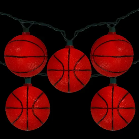 Kurt Adler Basketball Sport Christmas Novelty Light Set - 11.5 ft Green Wire - 10ct Black {4}