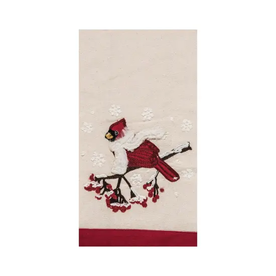 Winter Theme Cozy Red Cardinal in White Scarf Christmas Kitchen Cotton Flour Sack Kitchen Dish Towel 27L x 18W in. {1}