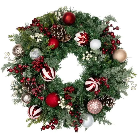 Northlight Ornaments and Pinecones Artificial Pine Christmas Wreath - Unlit - 28" Green {1}