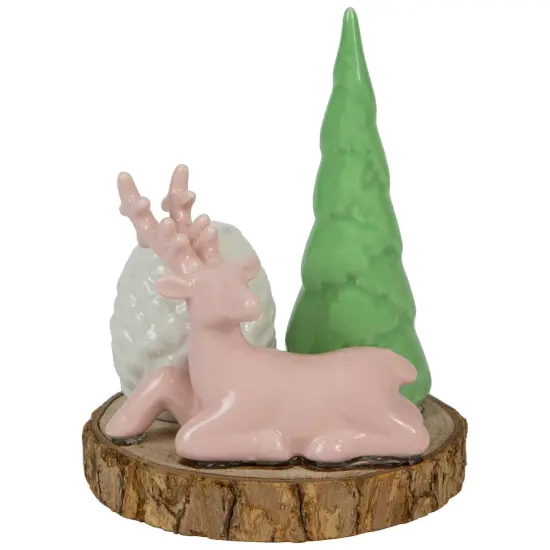Northlight Reindeer with Tree and Pine Cone Christmas Taper Candle Holder - 6" Pink {1}