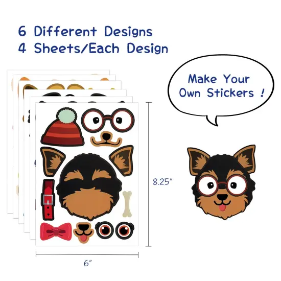 Wrapables Make Your Own Sticker Sheets, DIY Make a Face Animal, Food, Party Favor Stickers (24 Sheets) Dogs {2}