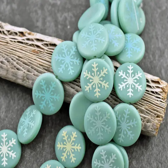 *8* 17mm Opaque Turquoise Satin AB Laser Tattoo Snowflake Coin Beads {3}