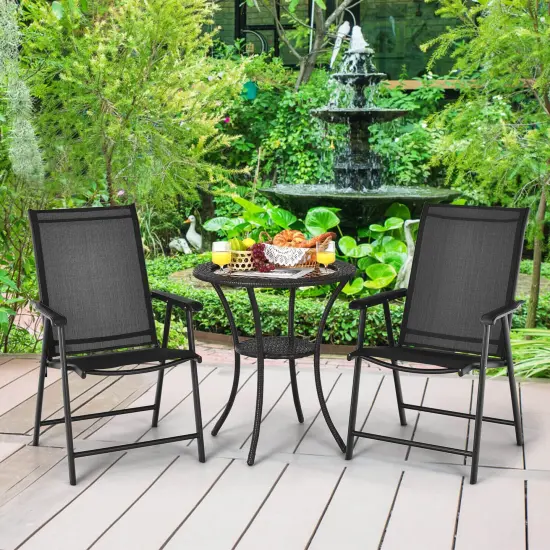 Set of 2 Outdoor Patio Folding Chairs with with 2 Ergonomic Armrests and Iron Frame Black {2}