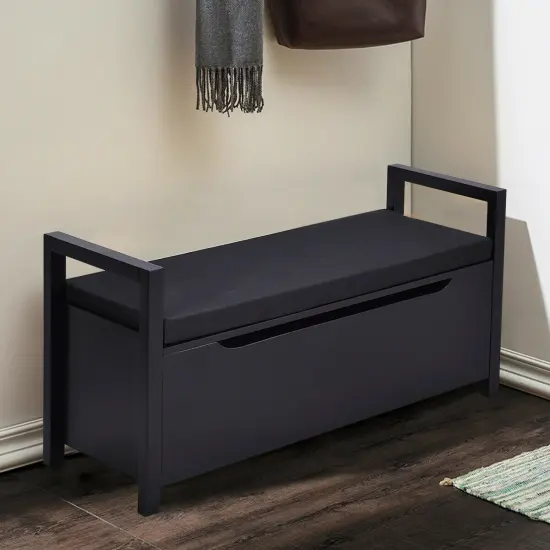 Shoe Bench Hallway Entryway Storage Rack with Cushion Seat Black {6}