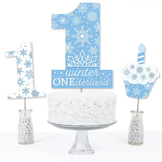 Big Dot of Happiness Blue Snowflakes 1st Birthday - Boy Winter ONEderland Party Centerpiece Sticks - Table Toppers - Set of 15 {6}