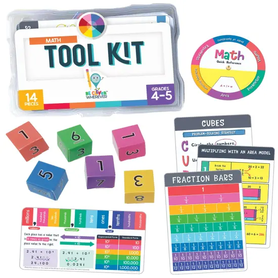 Carson Dellosa 30-Piece Be Clever Wherever Grades 4-5 Mathematics Tool Kit, Sticker Chart, Spin Wheel, Counting Cubes, and More Math Manipulatives Covering Multiplication and Fractions {1}