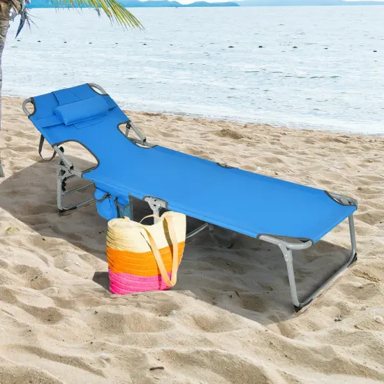 Folding Beach Lounge Chair with Pillow for Outdoor Blue {1}