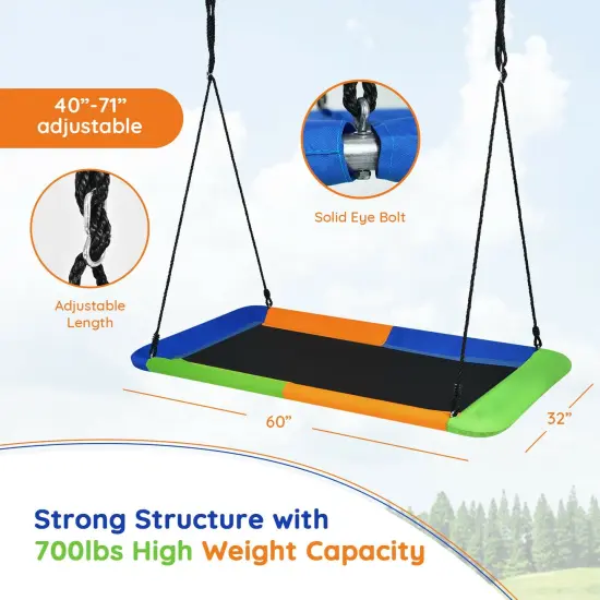 60 Inch Tree Swing with Strong Steel Frame and Oxford Cloth Seat for Garden Yard and Family Fun Blue & Orange {4}