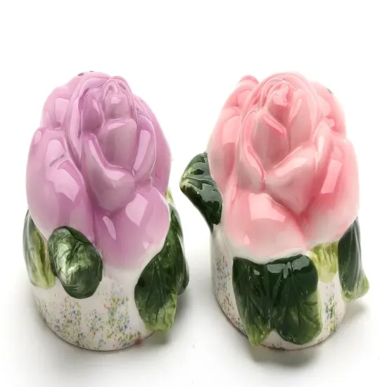 Hand Painted Ceramic Pink And Purple Rose Flower Salt & Pepper Shakers, Home D&eacute;cor, Gift for Her, Gift for Mom, Kitchen D&eacute;cor {3}