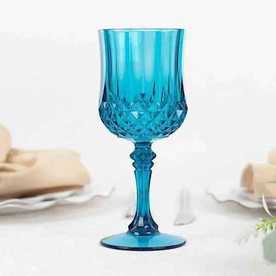 OCEAN BLUE 6 Plastic 8 oz Crystal Cut Goblets WINE GLASSES {4}