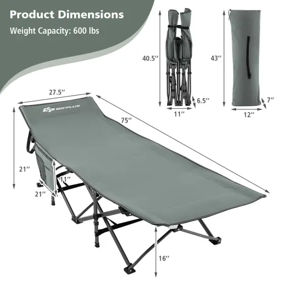 Goplus Wide Foldable Camping Cot Heavy-Duty Steel Indoor & Outdoor Sleeping Cot Blue/Grey//Green/Black {3}