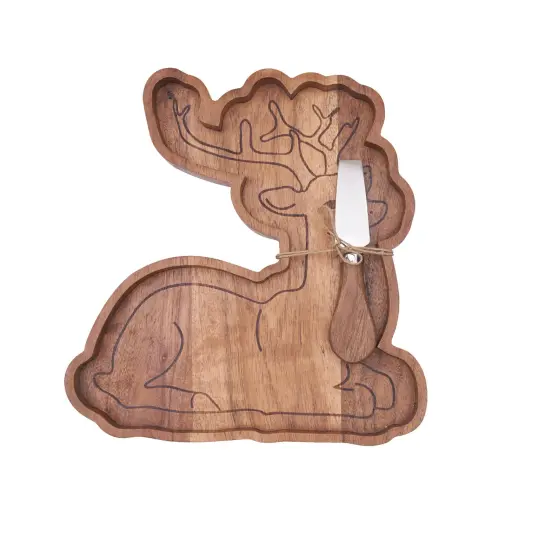 Reindeer Shaped Wooden Serving Board with Spreader 10.75 x11.00-in. {3}