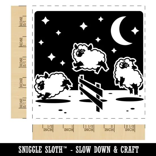 Counting Jumping Sleeping Sheep with Moon and Stars at Night Square Rubber Stamp for Stamping Crafting {1}