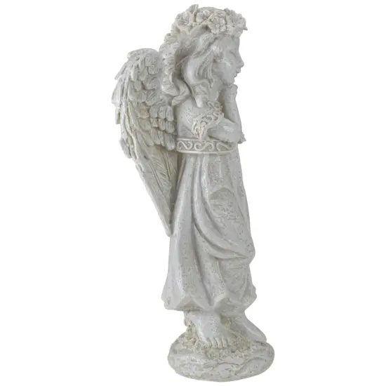 Northlight 9.75" Ivory Standing Angel with Floral Crown Outdoor Garden Statue {4}