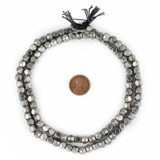 The Bead Chest Dark Silver Faceted Diamond Cut Beads 6mm White Metal Large Hole 24 Inch Strand {2}