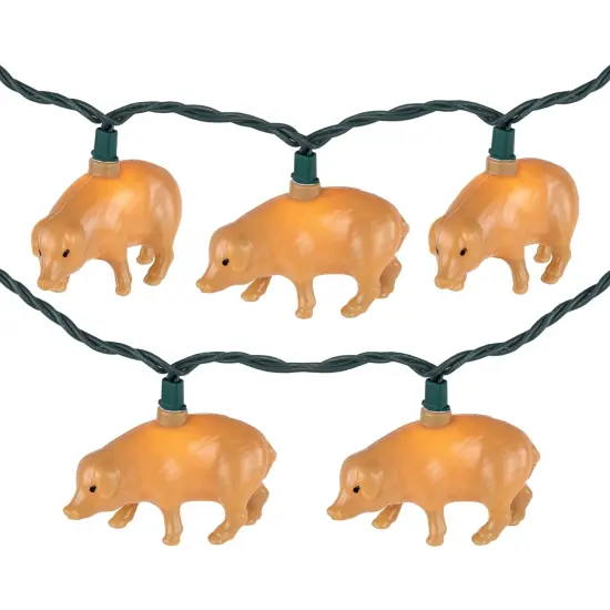 Northlight Pig Indoor Outdoor Patio Light Set - 6' Green Wire - 10ct Beige {3}