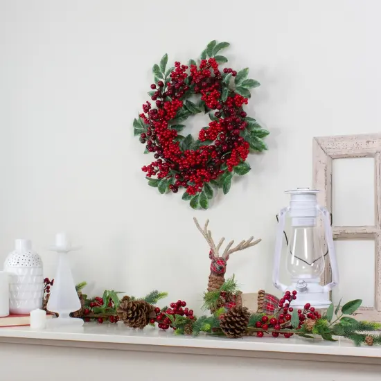 Northlight Red Berries and Two-Tone Green Leaves Artificial Christmas Wreath - 18-Inch, Unlit {3}