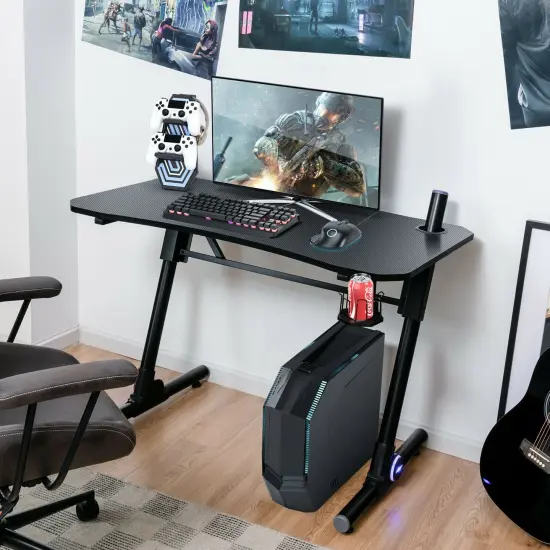 Costway Gaming Computer Desk Height Adjustable w/ LED Light & Gaming Handle Rack {4}