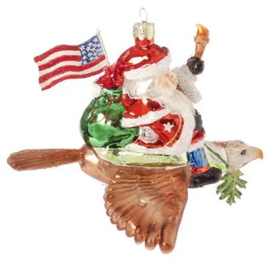 Raz 6.5" Red and White Patriotic American Army Santa Claus Glass Christmas Ornament {1}