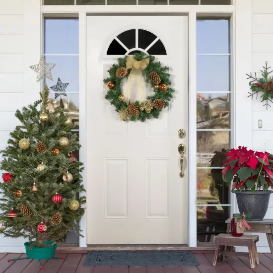 Northlight Pre-Decorated Pine Cones and Ornaments Artificial Christmas Wreath - 24" - Unlit Green {3}