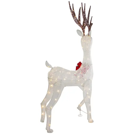 Northlight 60" LED Lighted Glitter Reindeer with Red Bow Outdoor Christmas Decoration White {7}