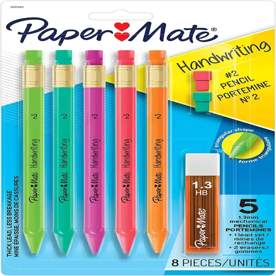 Handwriting Triangular Mechanical Pencil Set with Lead & Eraser Refills, 1.3Mm, School Supplies, Office Supplies, Sketching Pencils, Drafting Pencil, Fun Barrel Colors, 8 Count {2}