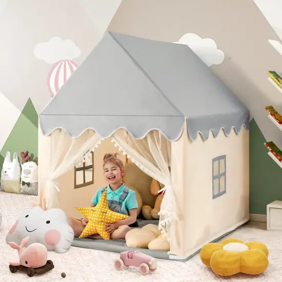 Kids Large Play Castle Fairy Tent with Mat Beige {6}