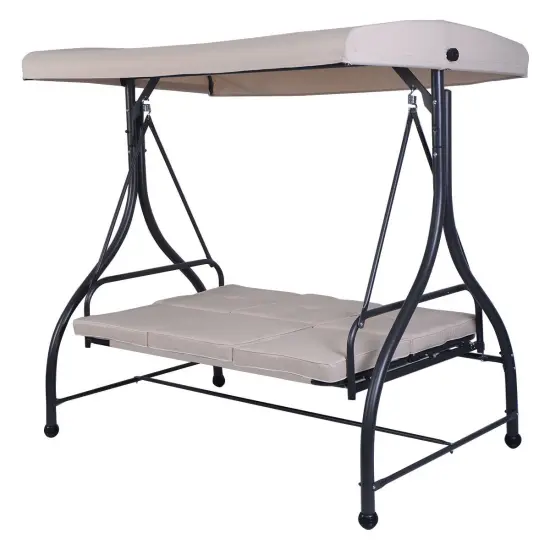 3 Seats Converting Outdoor Swing Canopy Hammock with Adjustable Tilt Canopy Beige {1}
