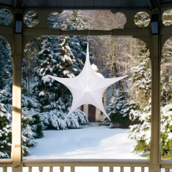 Northlight Tinsel Foldable Glitter Christmas Star Outdoor Decoration - 30" - White {3}