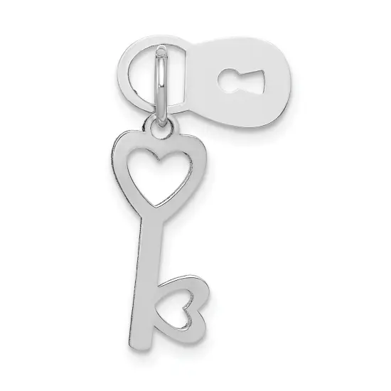 14K White Gold Polished Lock & Key Charm Pendant Jewerly 20mm x 7mm {5}