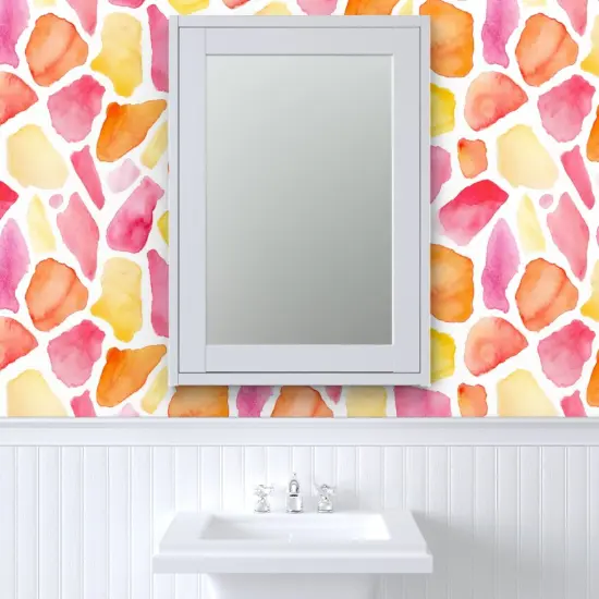 Peel & Stick Wallpaper 2FT Wide Watercolor Pink Orange Yellow Bright Whimsical Animal Print Custom Removable Wallpaper by Spoonflower {6}