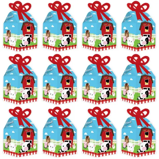 Big Dot of Happiness Farm Animals - Square Favor Gift Boxes - Barnyard Baby Shower or Birthday Party Bow Boxes - Set of 12 {6}