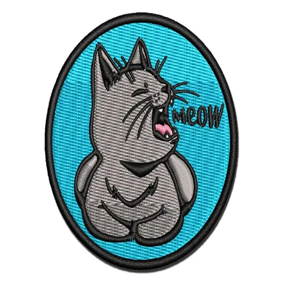 Sleepy Kitty Yawning Meow Multi-Color Embroidered Iron-On or Hook & Loop Patch Applique {1}
