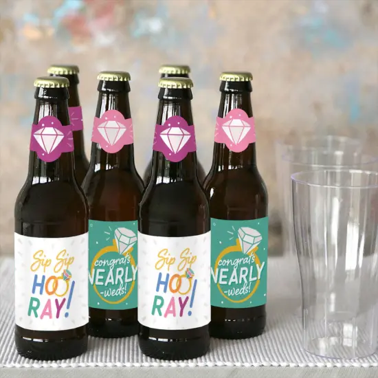 Big Dot of Happiness Just Engaged - Colorful - Engagement Party Decorations for Women and Men - 6 Beer Bottle Label Stickers and 1 Carrier {7}