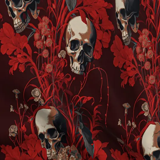 Various Fabrics by the Yard or Fat Quarter Spooky Floral Maroon Red Large Scale Skulls Vines Custom Printed Fabric by Spoonflower {5}
