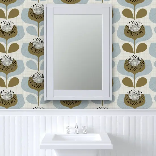 Peel & Stick Wallpaper 2FT Wide Neutral Botanical Geometric Flowers 70S Inspired Shapes Custom Removable Wallpaper by Spoonflower {6}