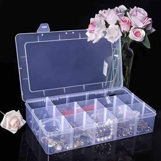 15 Large Grids Clear Plastic Jewelry Box Organizer Storage Container with Removable Dividers (15 Grids - Clear) {1}