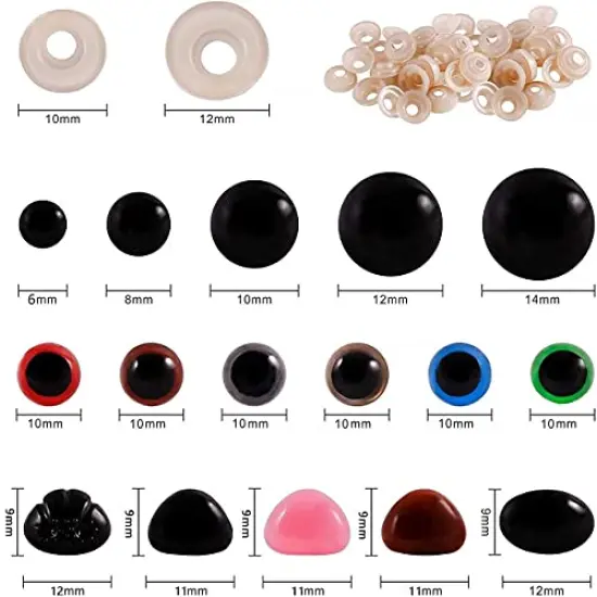 600PCS Plastic Safety Eyes and Noses,6mm-14mm Colorful Crochet Toy Eyes and Noses with Washers for Amigurumi Craft Doll Puppet Plush Animal and Teddy Bear {6}